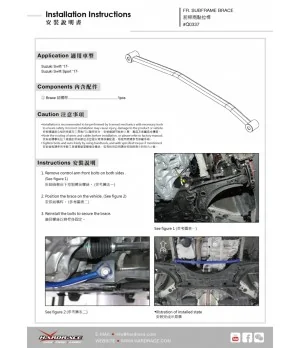 Hardrace Q0337 Front Sub-frame Support Brace Suzuki Swift - 