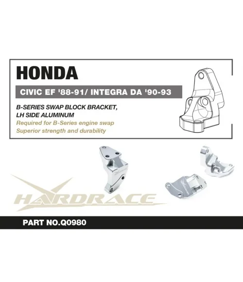 Hardrace Q0980 B-series Swap Engine Mount Bracket - Lh Side Honda Civic, Integra, CRX - 