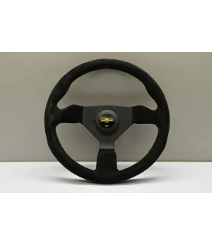 Volante Personal Grinta 330 mm, Pelle Nera Scamosciata, Cucitura Gialla - 