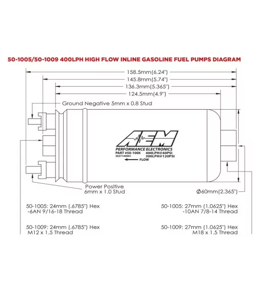 AEM 50-1009 Universal 400 Lph Fuel Pump - 