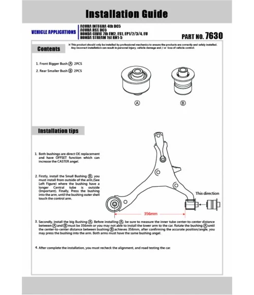 Boccola braccio inferiore anteriore Hardrace 7630 Honda Civic, Integra, Stream - 