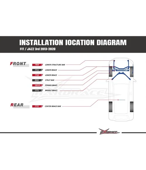 Hardrace 7868 Front Lower Structure Bar Honda Fit - 
