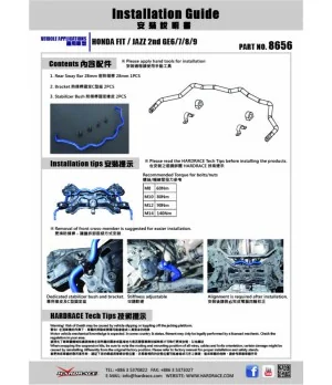 Hardrace 8656 Front Sway Bar Honda Fit - 