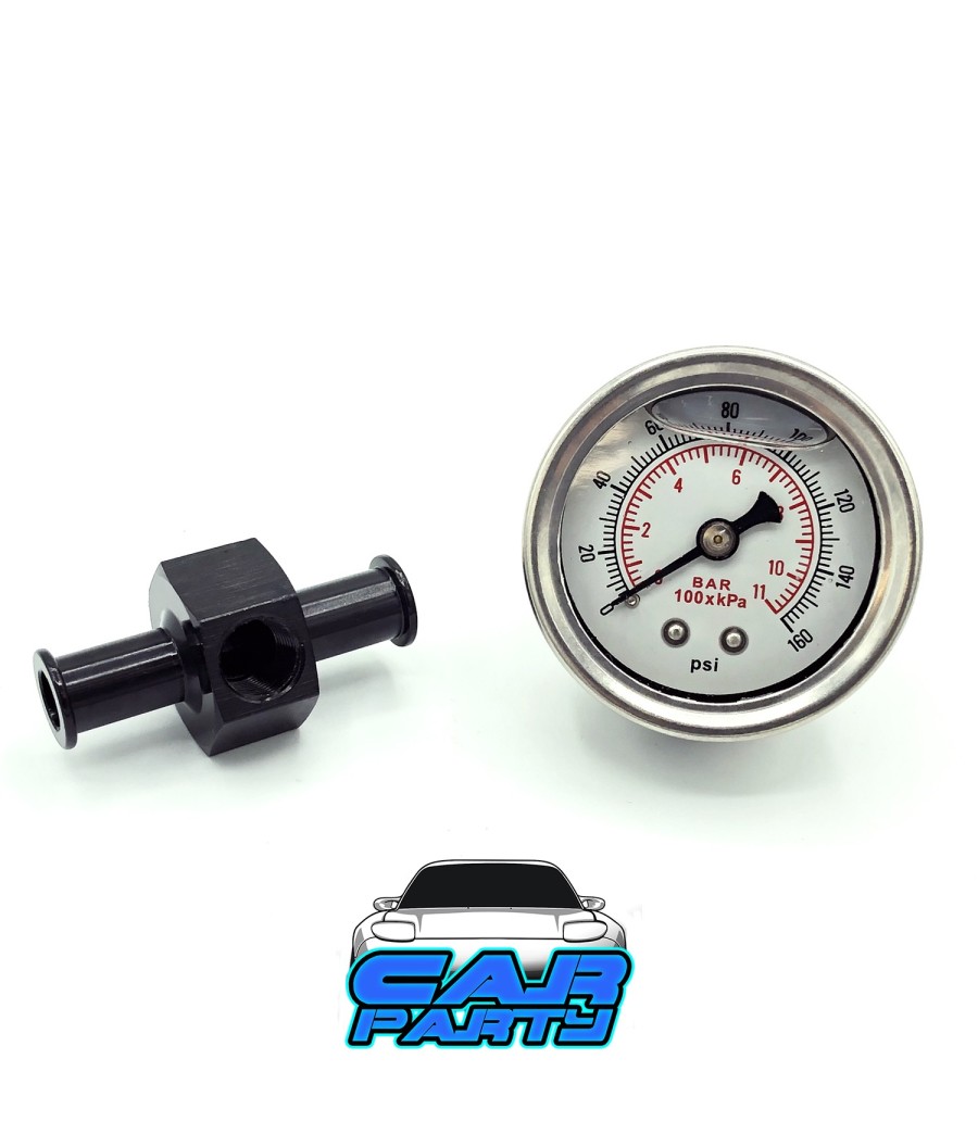 Fuel Pressure Gauge 1/8 NPT 0-11 bar 0-160 PSI + 10mm Tee